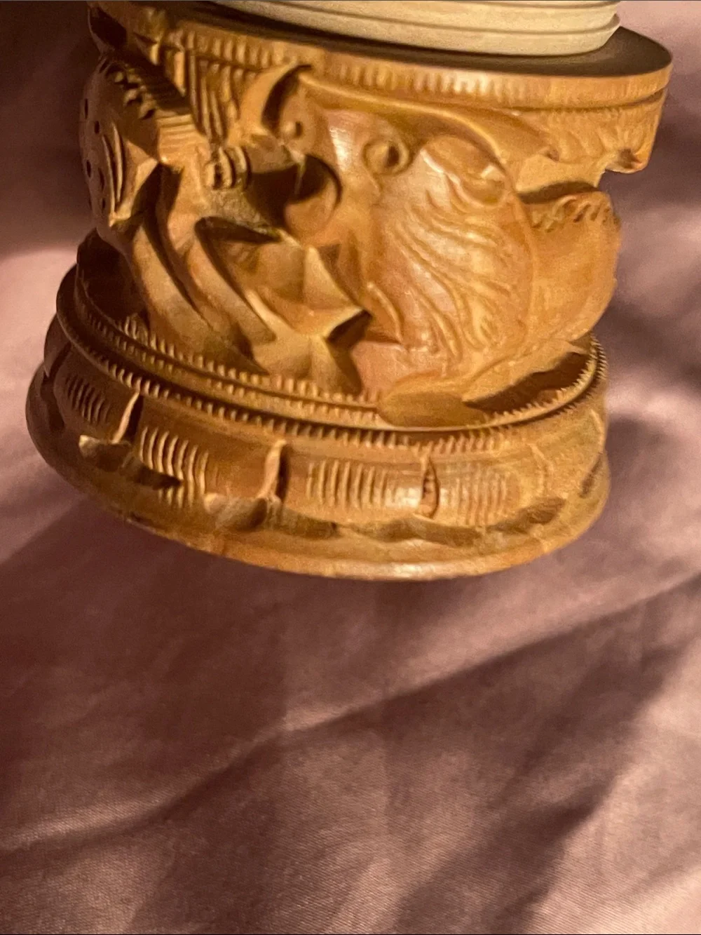 Hand-Carved Wooden Trinket Box in Natural Brown